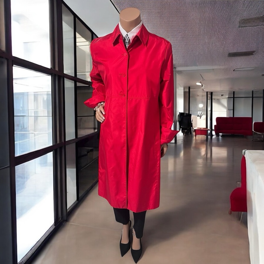 Ellen Tracy Bold Red Trench Coat☑️ - Picture 6 of 6